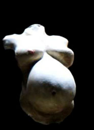 Una protesi di busto femminile incinta.